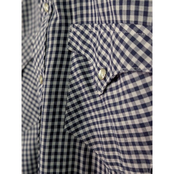 VTG H Bar C Western Shirt Navy Check Plaid Women's Petite Large 16-32 80s Retro - Picture 3 of 6